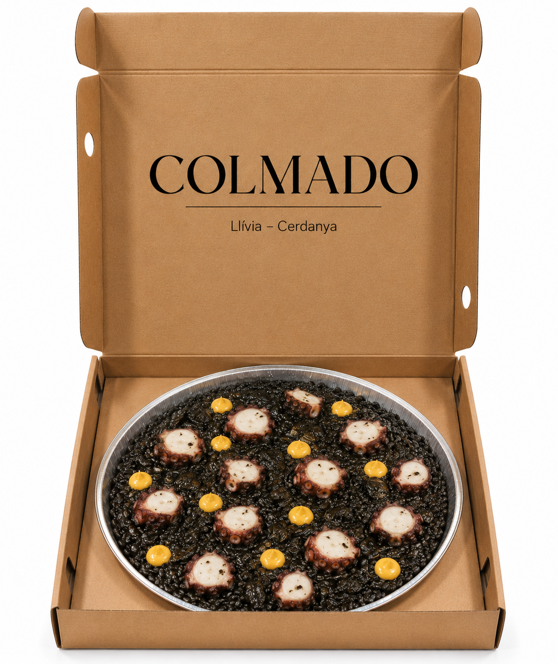 Arroz negro de tinta con pulpo y allioli de azafran