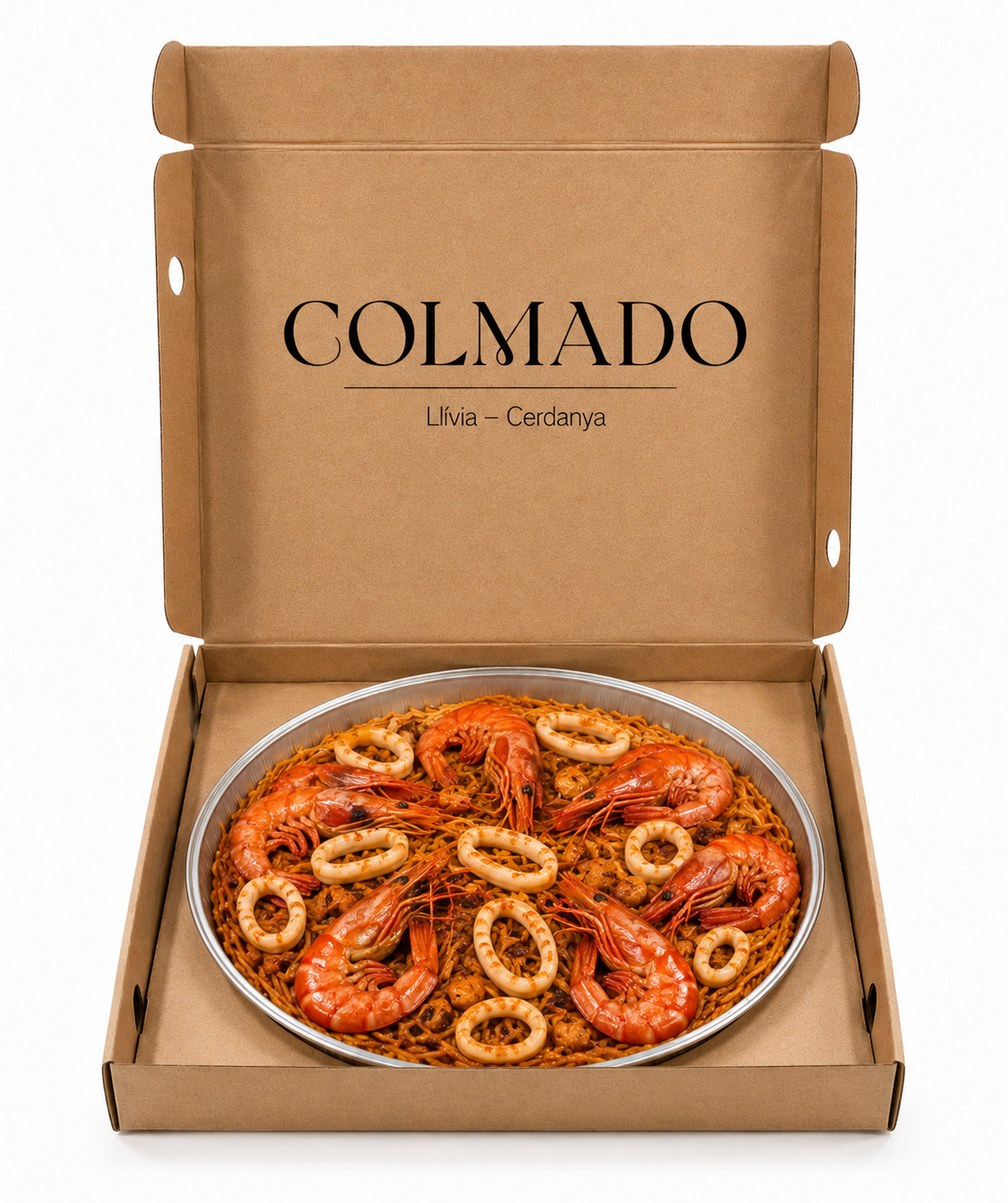 Fideuà de calamares, mejillones y gambas